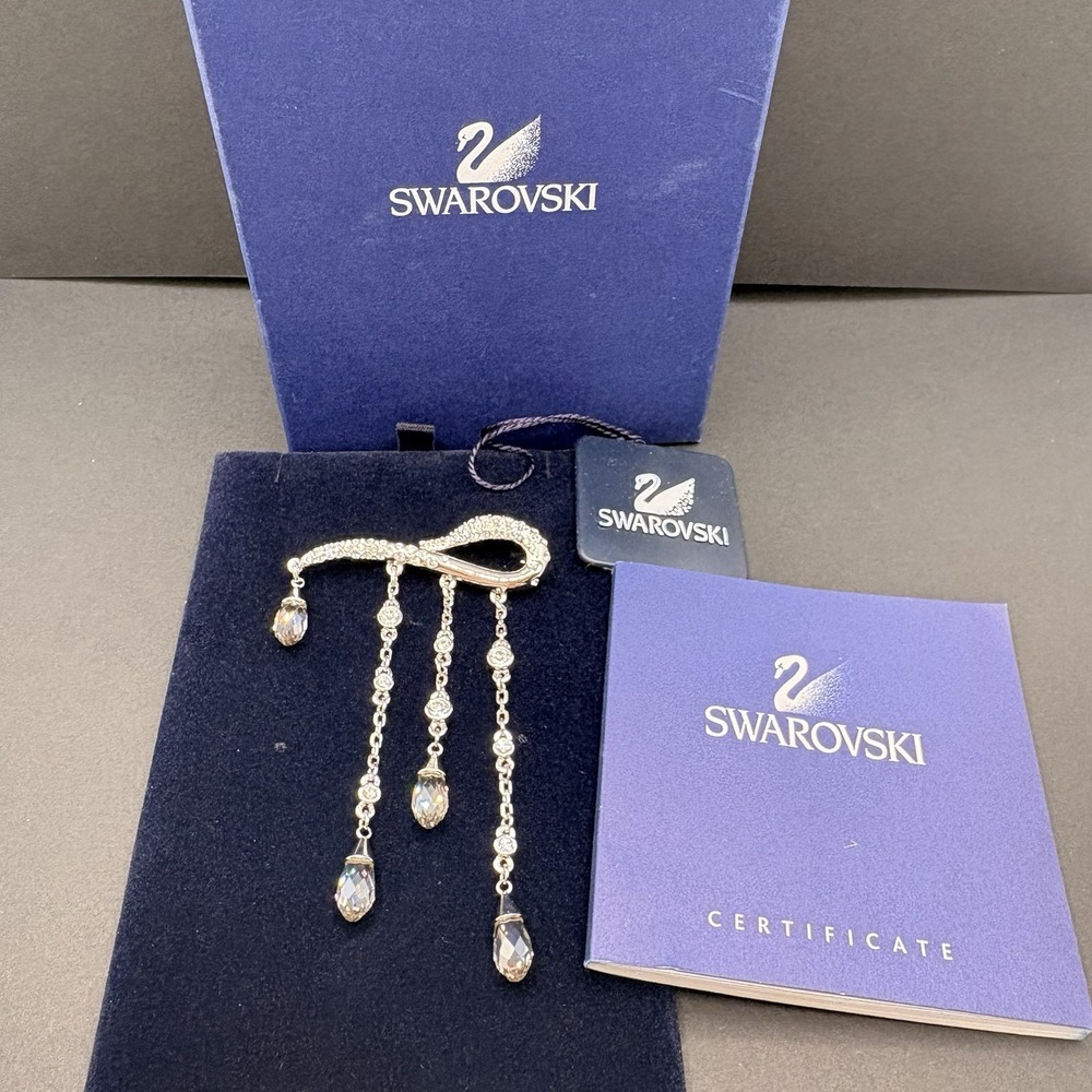Swarovski Crystal Encrusted with Dangles Rhodium Silver Brooch Pin 909958